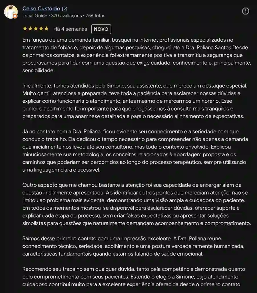 Depoimento de Celso Custódio sobre a Poliana Santos no Google