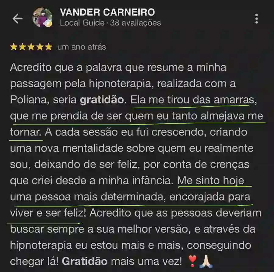 Depoimento de Vander Carneiro sobre a Poliana Santos no Google